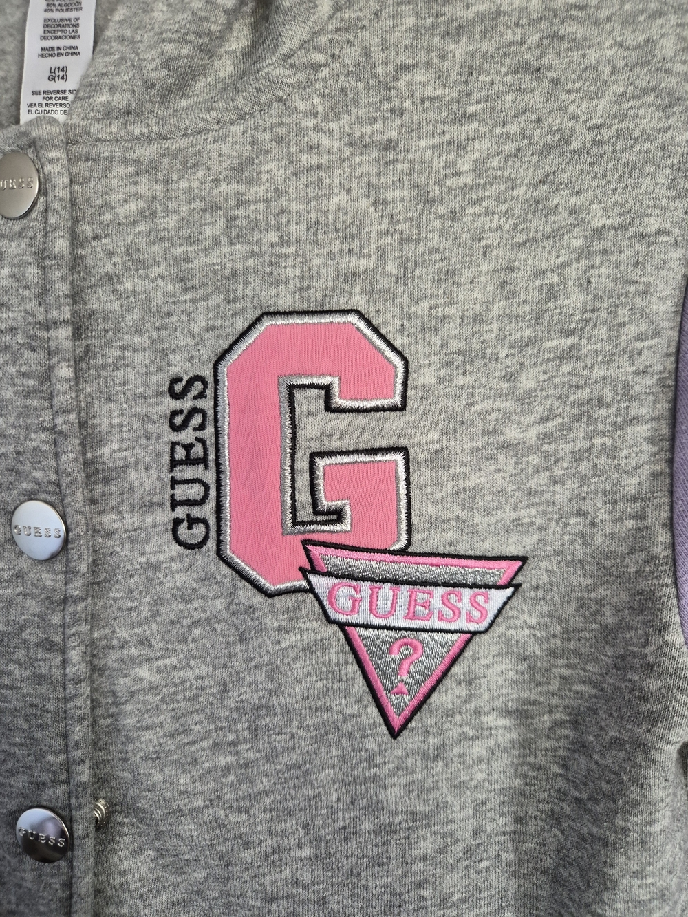 GUESS Girls' Gray & Lavender Logo Hooded Button-Up Jacket - Picture 6 of 7